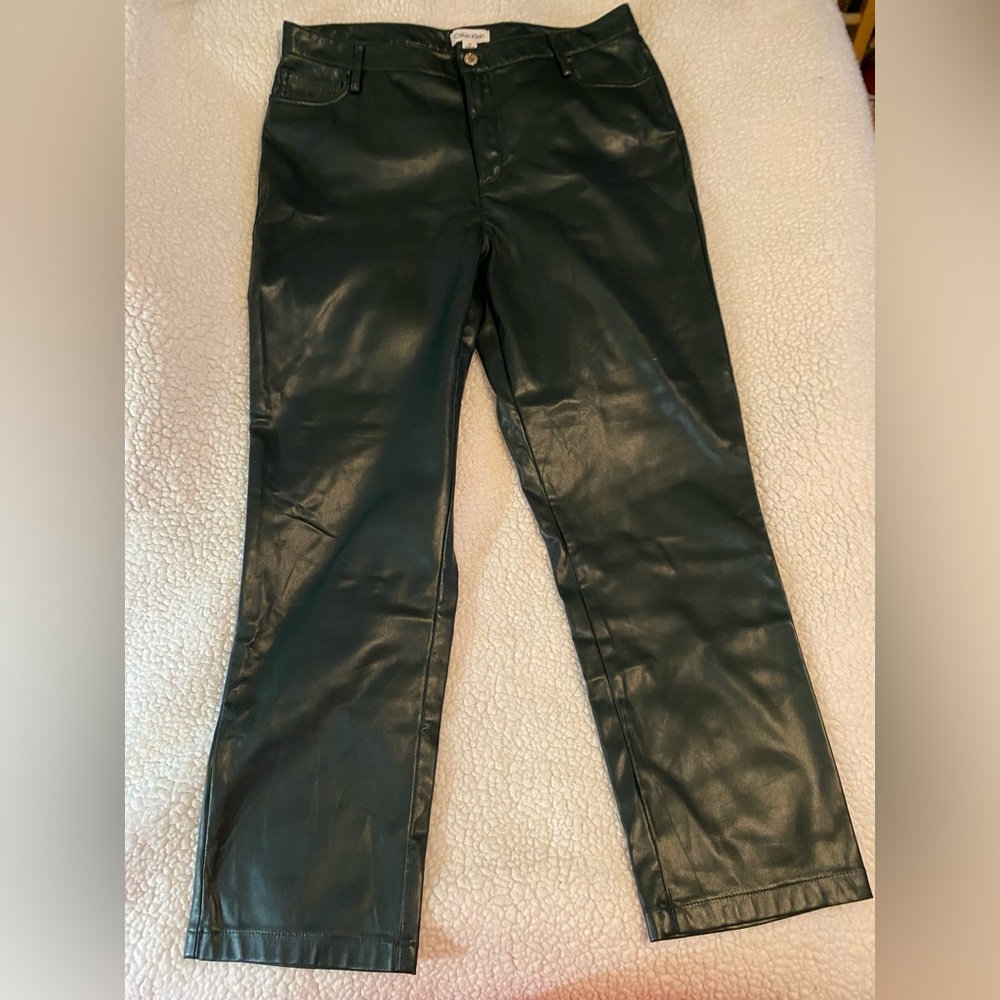 Calvin Klein Dark Grayish Black Faux Leather Pants Size 13